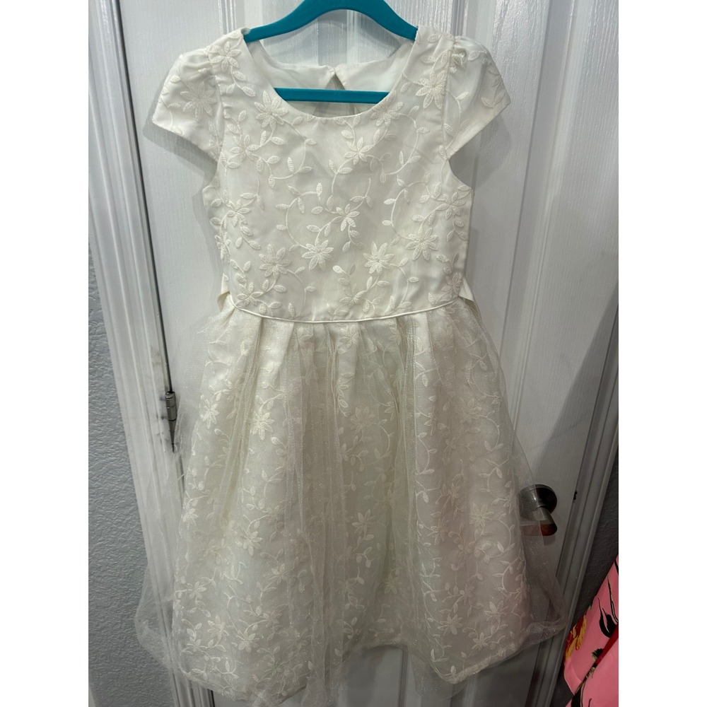 Kensie Girl Dress Ivory Floral Embroidered Glitter Tulle Flower Girl Occasion 8